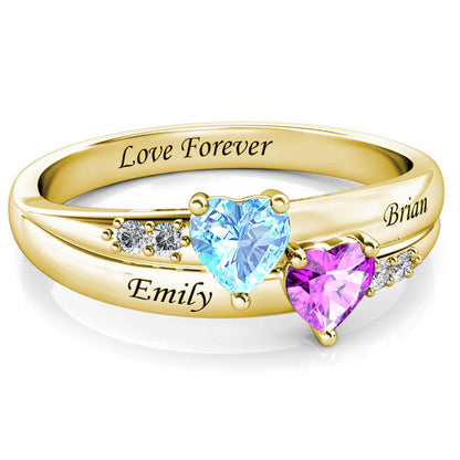 Custom Two Birthstones Ring - Gold