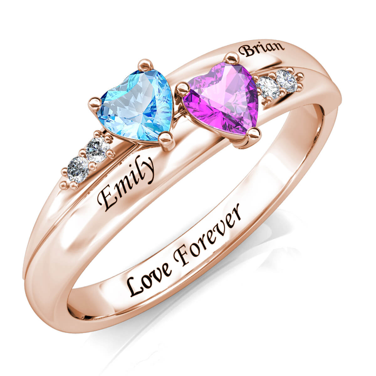 Custom Two Birthstones Ring - Rose Gold