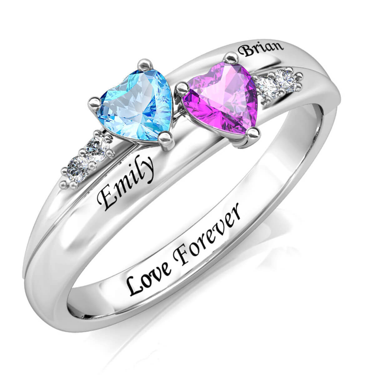 Custom Two Birthstones Ring - Silver