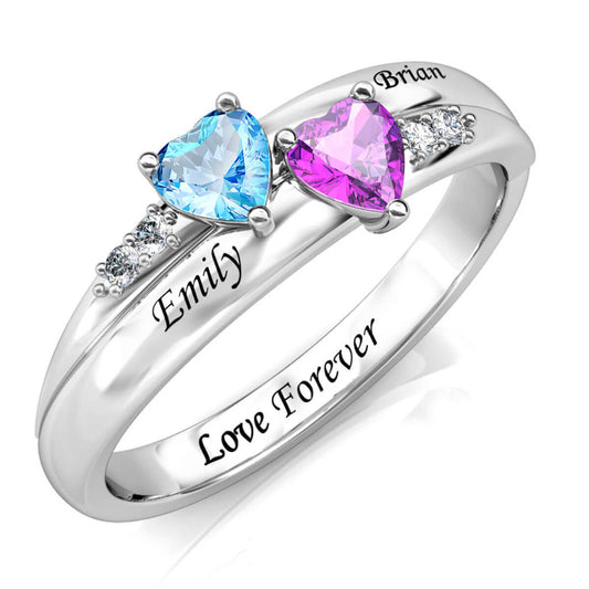 Custom Two Birthstones Ring - Silver