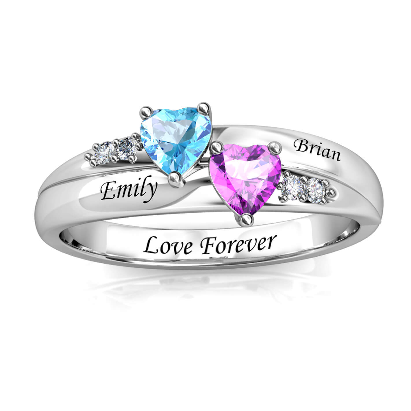 Custom Two Birthstones Ring - Silver