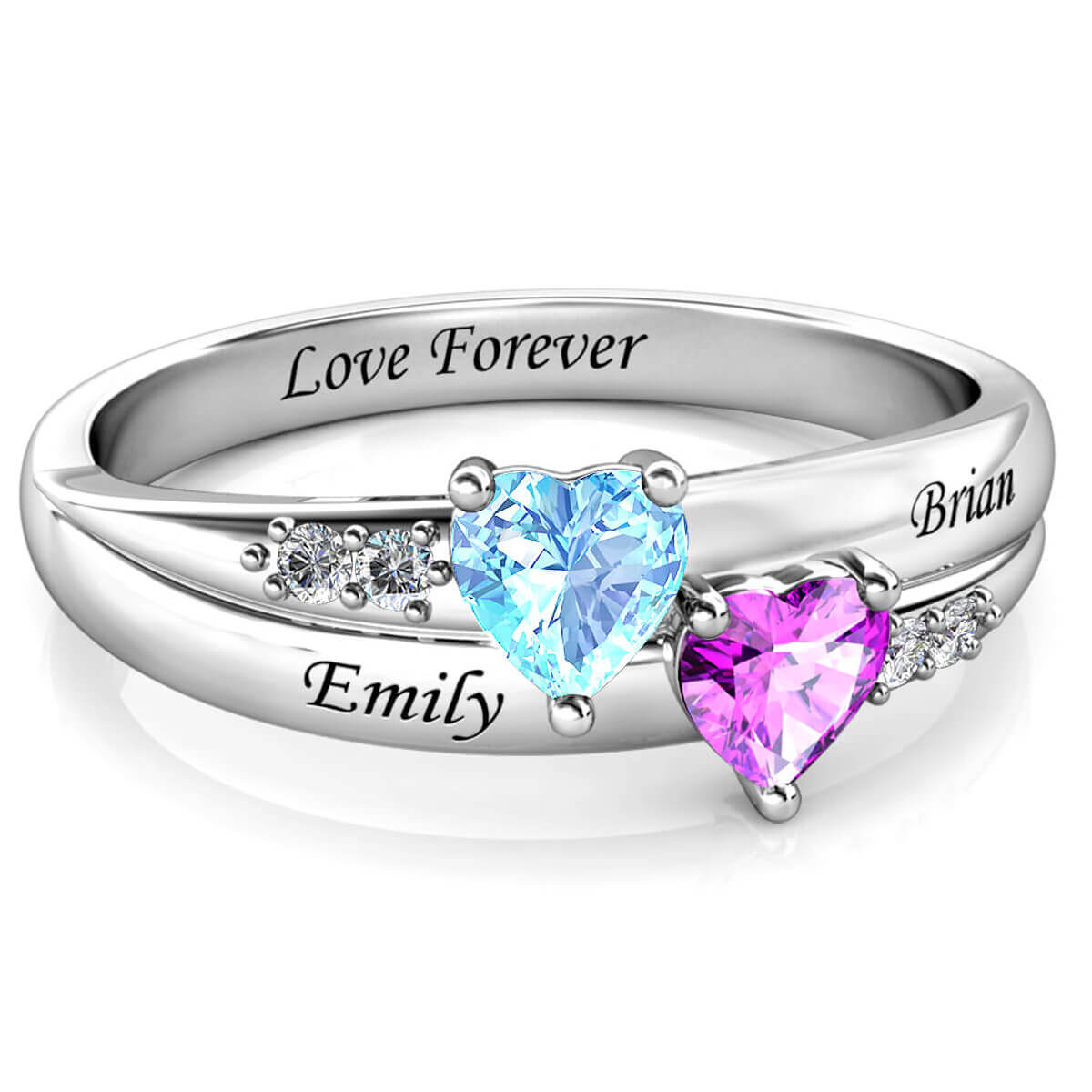 Custom Two Birthstones Ring - Silver