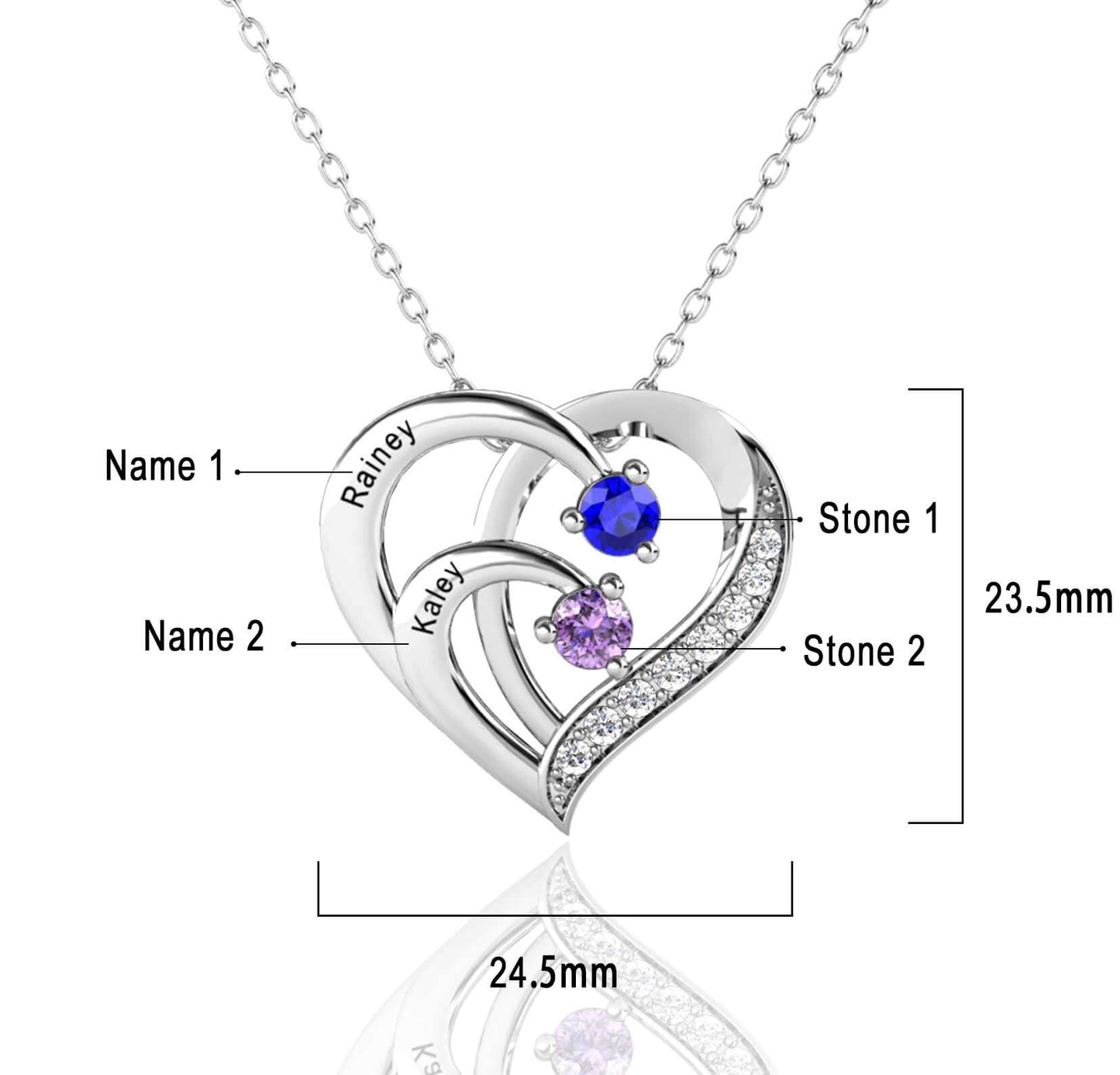 2 Name Necklace with 2 Birthstones