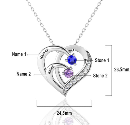 2 Name Necklace with 2 Birthstones