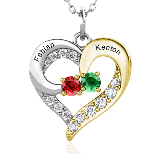 2 Name Necklace with 2 Birthstones