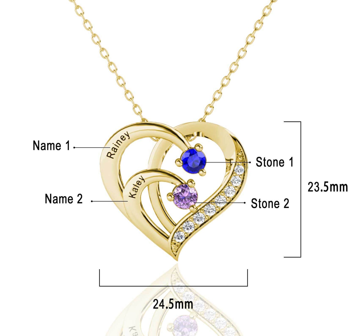 2 Name Necklace with 2 Birthstones