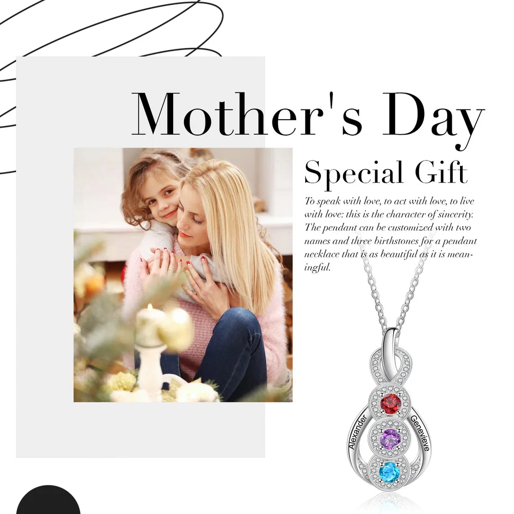 Personalised Birthstone Mum Necklace, Custom Mother's Day Necklace, Personalised Jewellery for Mum