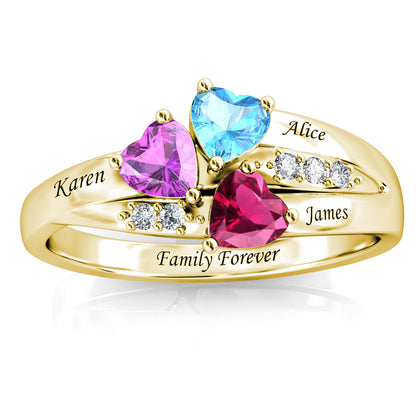 Custom Three Birthstones Ring for Mom - Gold