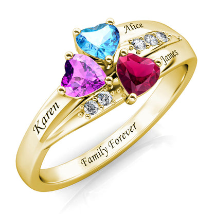 Custom Three Birthstones Ring for Mom - Gold