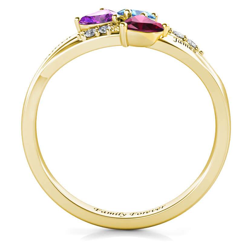 Custom Three Birthstones Ring for Mom - Gold