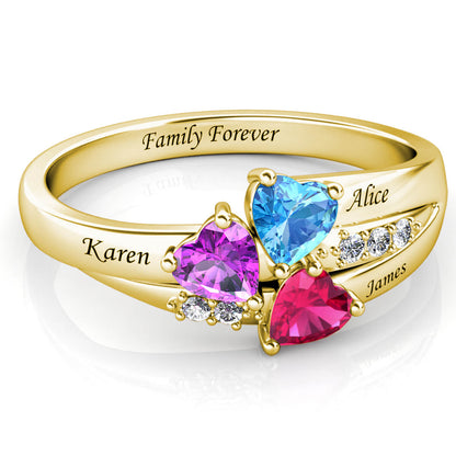 Custom Three Birthstones Ring for Mom - Gold