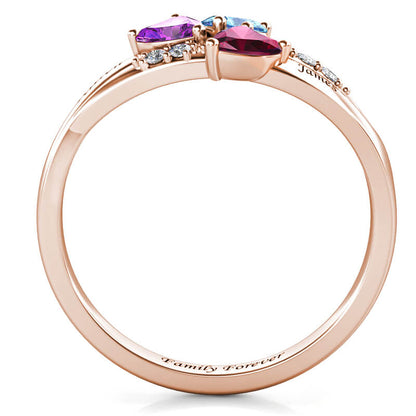 Custom Three Birthstones Ring for Mom - Rose Gold