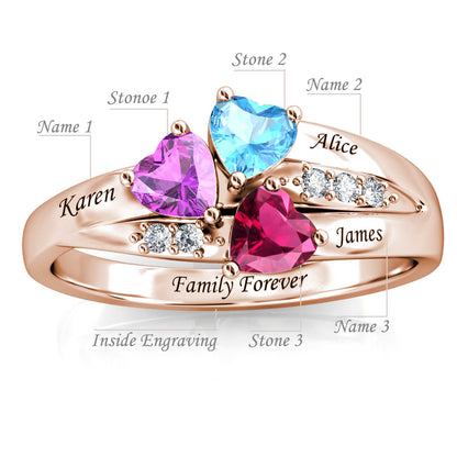 Custom Three Birthstones Ring for Mom - Rose Gold