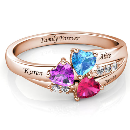 Custom Three Birthstones Ring for Mom - Rose Gold