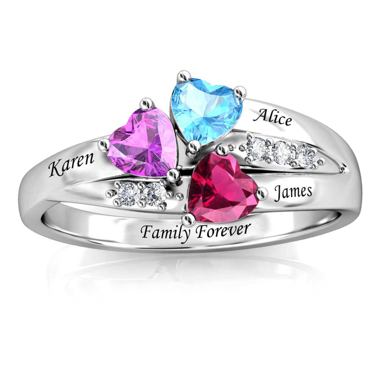 Three Birthstones Ring for Mom - Custom Names and Birthstones