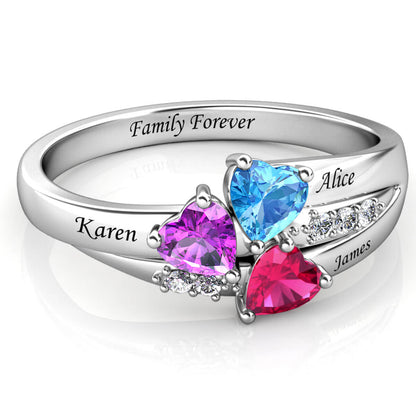 Three Birthstones Ring for Mom - Custom Names and Birthstones