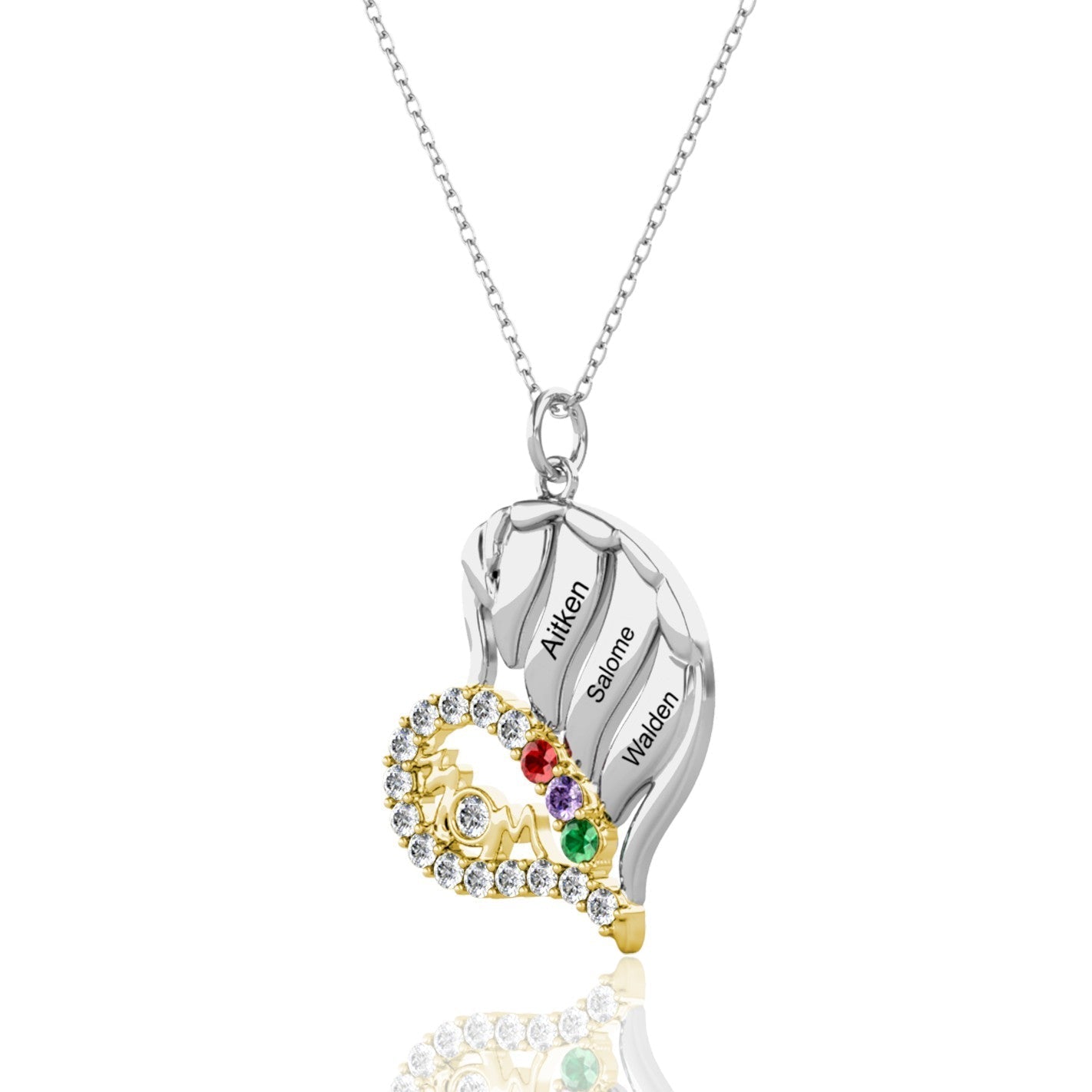 3 Name Necklace with 3 Birthstones