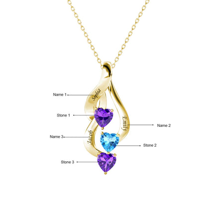 3 Name Necklace with 3 Birthstones