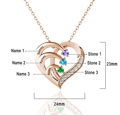 3 Name Necklace with 3 Birthstones