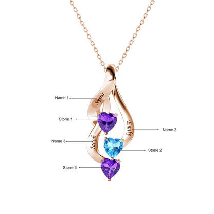 3 Name Necklace with 3 Birthstones