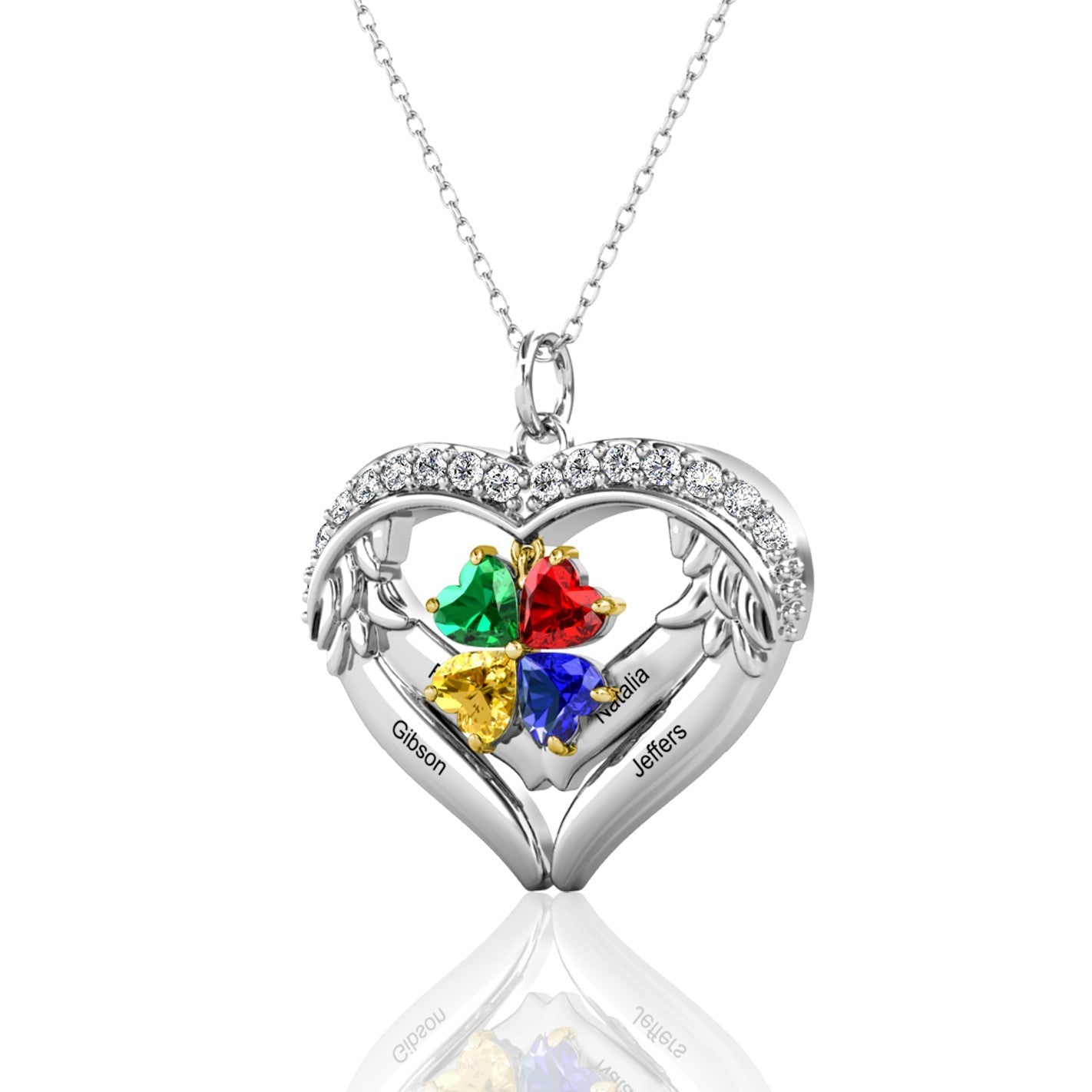 4 Name Necklace with 4 Birthstones