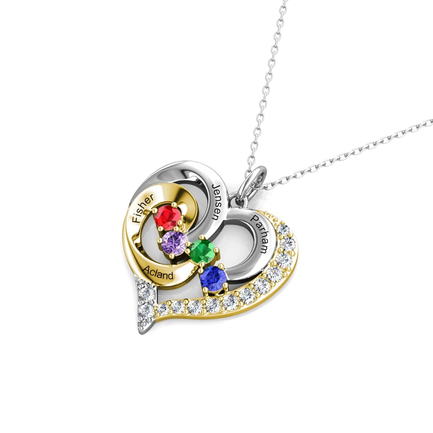 4 Name Necklace with 4 Birthstones