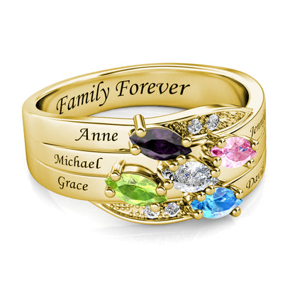 Custom Five Birthstones Ring for Mom - Gold