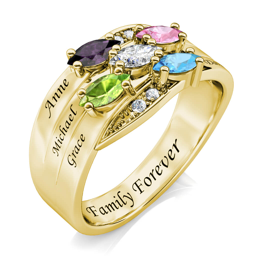 Custom Five Birthstones Ring for Mom - Gold