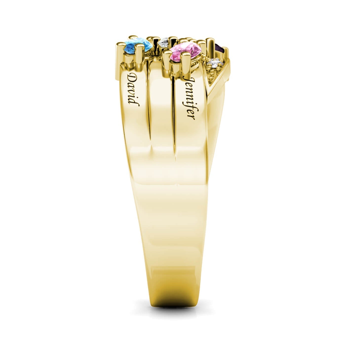 Custom Five Birthstones Ring for Mom - Gold