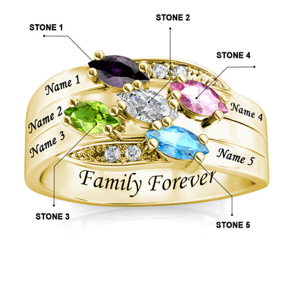 Custom Five Birthstones Ring for Mom - Gold