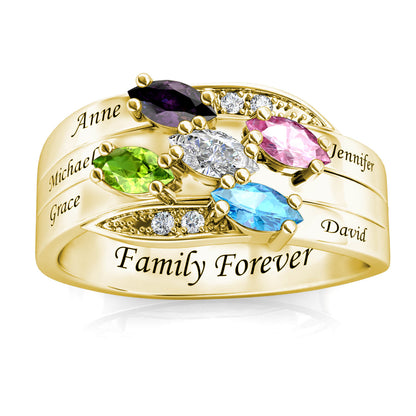 Custom Five Birthstones Ring for Mom - Gold