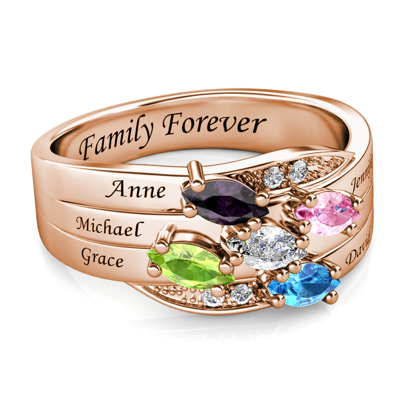 Custom Five Birthstones Ring for Mom - Rose Gold