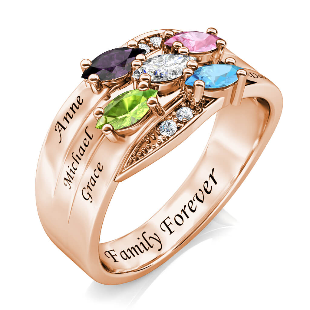 Custom Five Birthstones Ring for Mom - Rose Gold