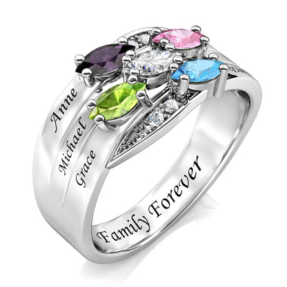 Custom Five Birthstones Ring for Mom - Silver