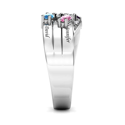 Custom Five Birthstones Ring for Mom - Silver