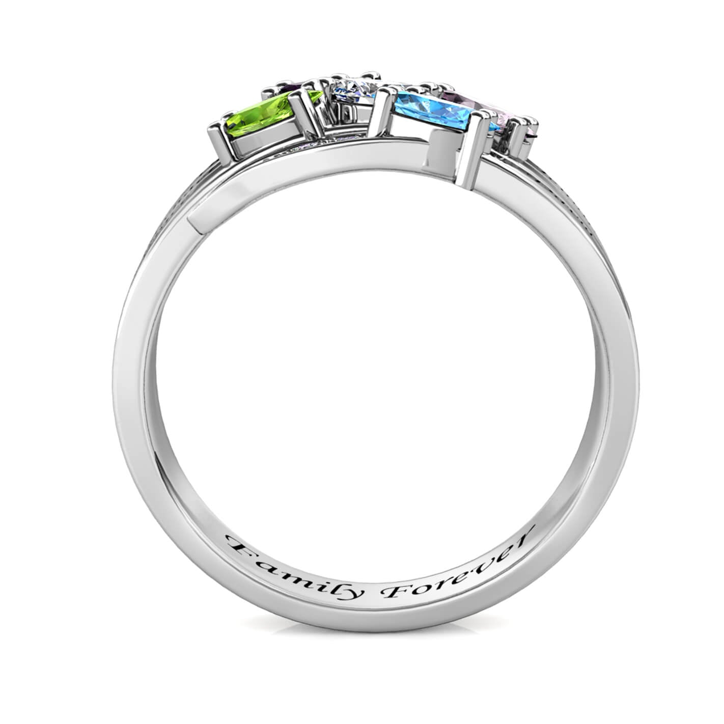 Custom Five Birthstones Ring for Mom - Silver