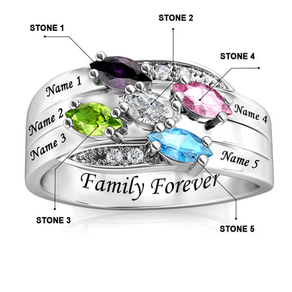 Custom Five Birthstones Ring for Mom - Silver