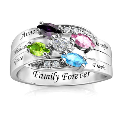 Custom Five Birthstones Ring for Mom - Silver