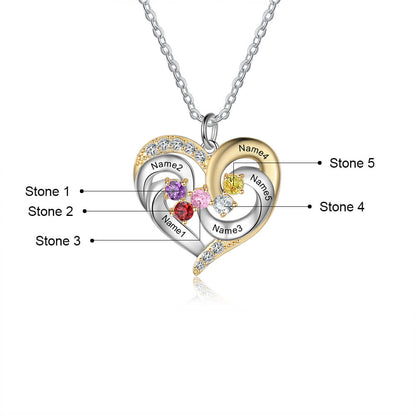 5 Name Necklace with 5 Birthstones