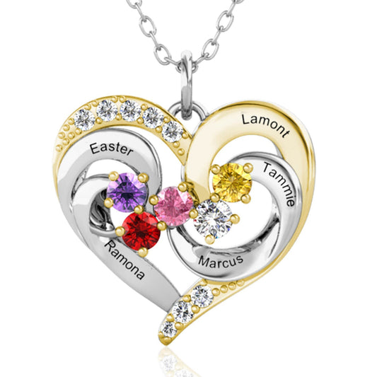 5 Name Necklace with 5 Birthstones