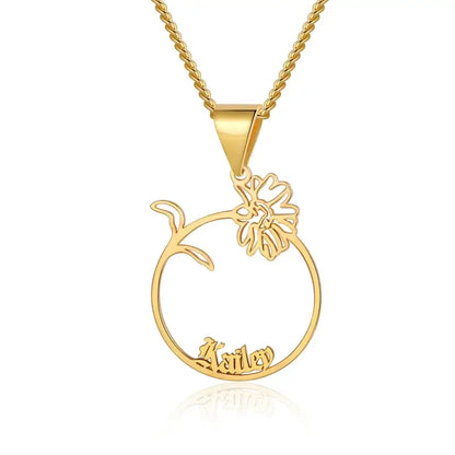 Birth Flower Personalised Name Necklace, Sterling Silver Name Necklace Gold/Silver/Rose Gold, Name Jewellery Gift for Her