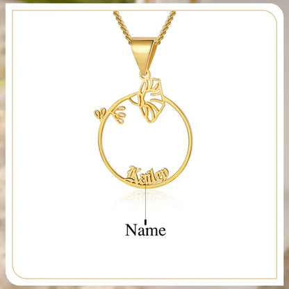 Birth Flower Personalised Name Necklace, Sterling Silver Name Necklace Gold/Silver/Rose Gold, Name Jewellery Gift for Her