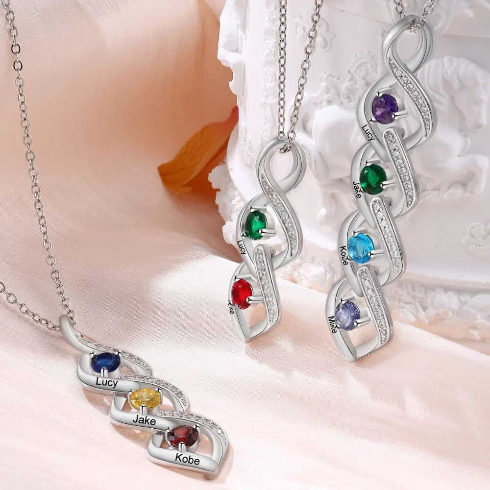 Personalised Birthstones Mum Necklace with Names, Mother's Day Necklace with Names, Personalised Jewellery for Mum