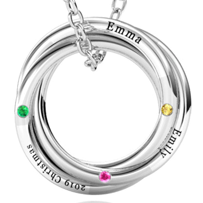 Russian 3 Ring Necklace with 3 Birthstone