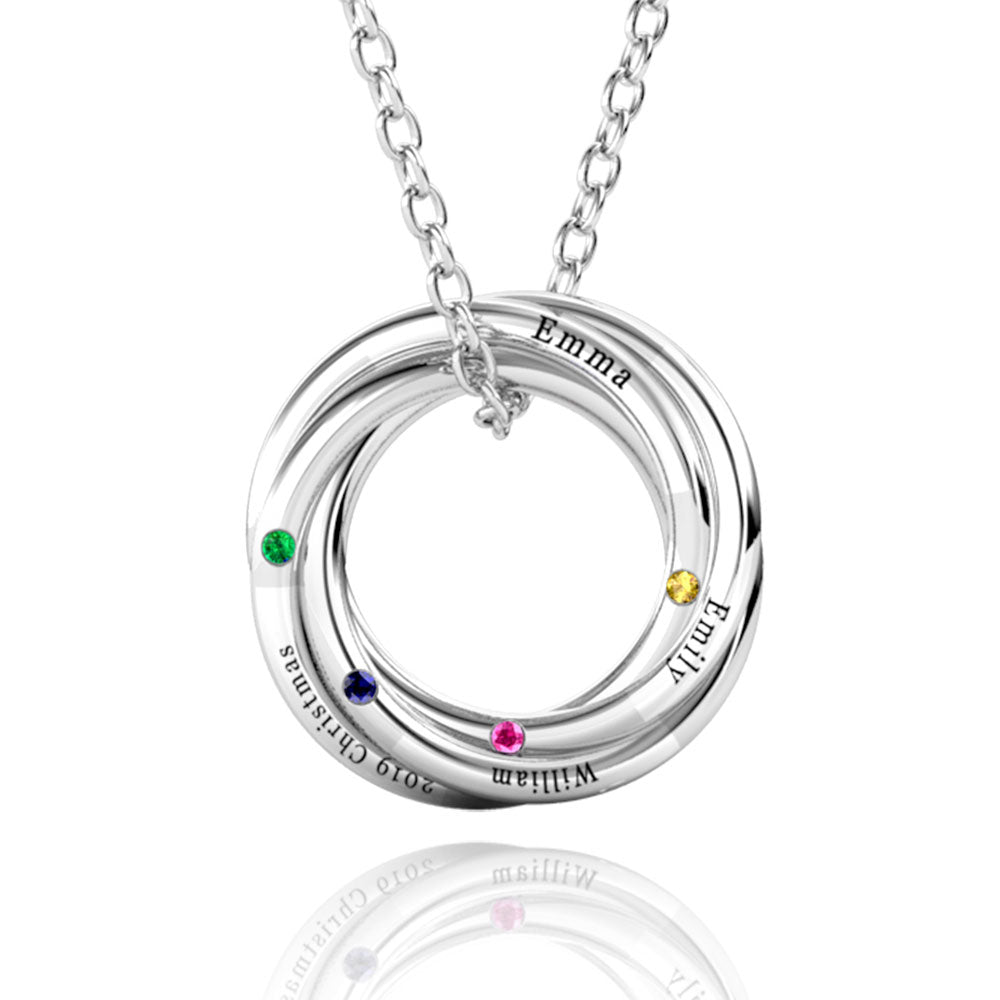 Russian 4 Ring Necklace with 4 Birthstone