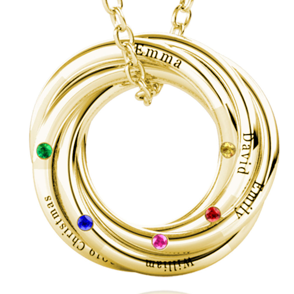 Russian 5 Ring Necklace with 5 Birthstone