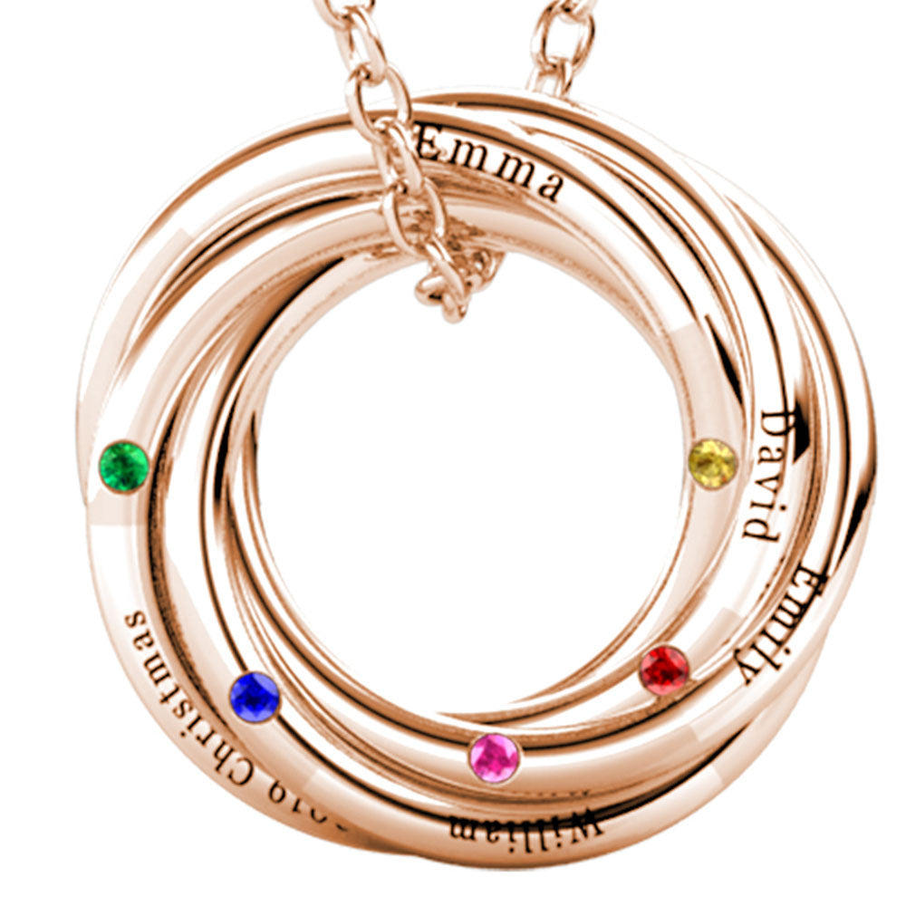 Russian 5 Ring Necklace with 5 Birthstone