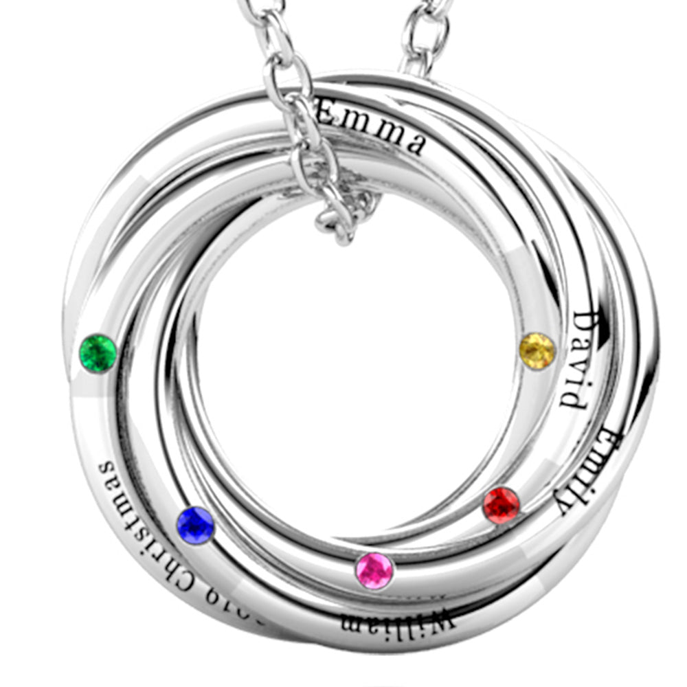 Russian 5 Ring Necklace with 5 Birthstone