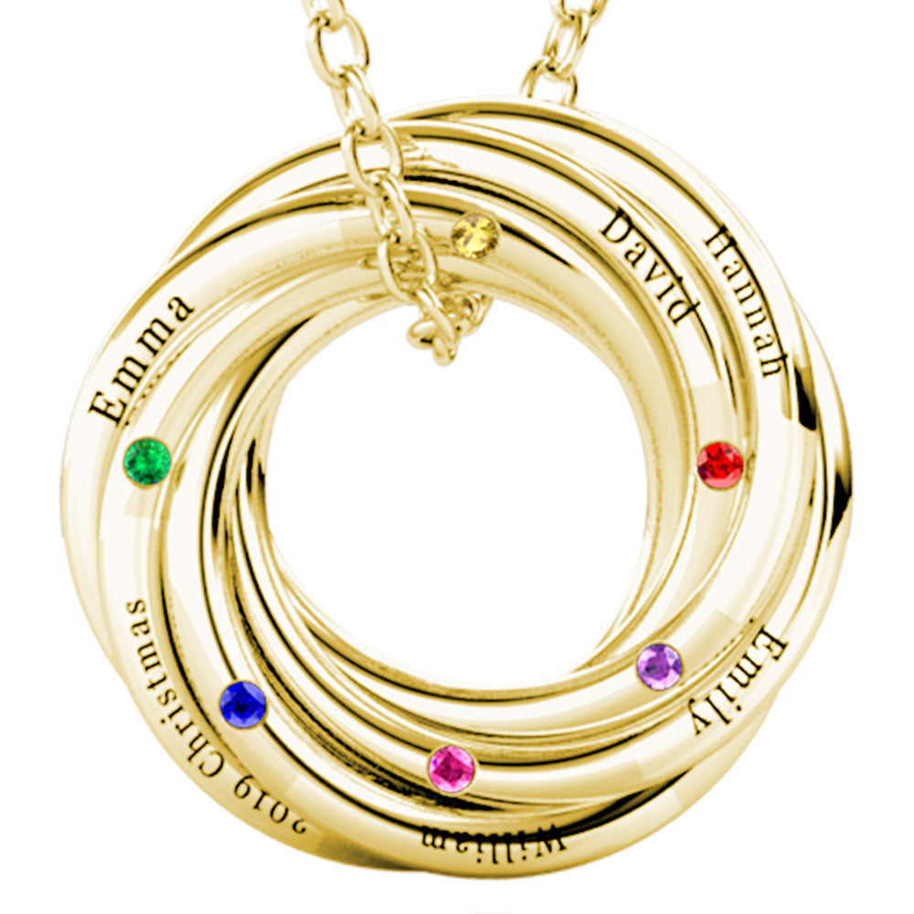 Russian 6 Ring Necklace with 6 Birthstone