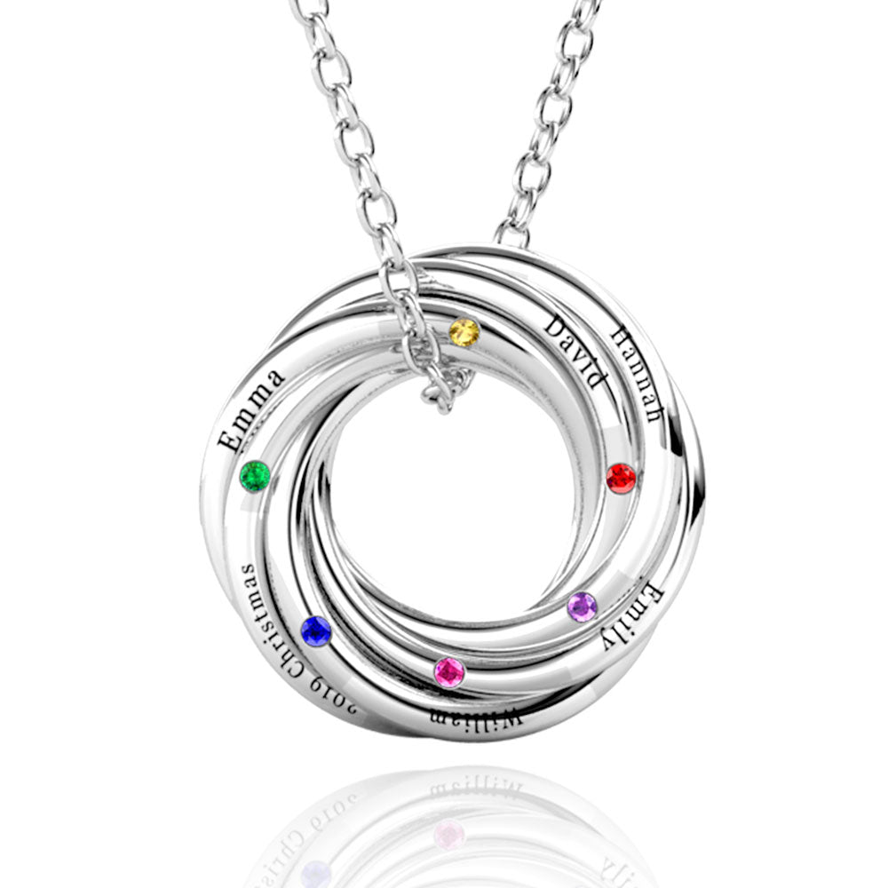 Russian 6 Ring Necklace with 6 Birthstone